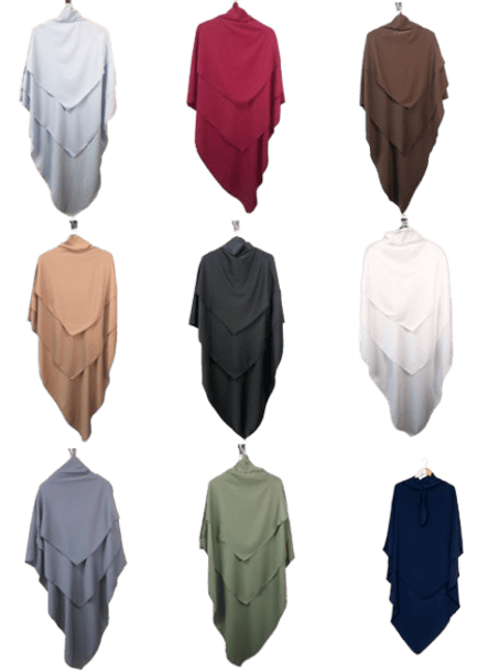 K1- Khimar Largo con 3 Velos en Seda Medina